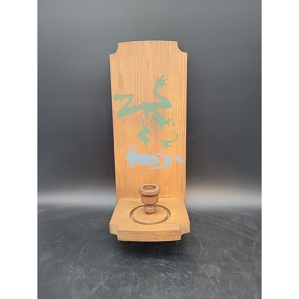 Vintage Abstract Signed Wooden Wall Sconce With Frog Water Candle Kirk Robesta?